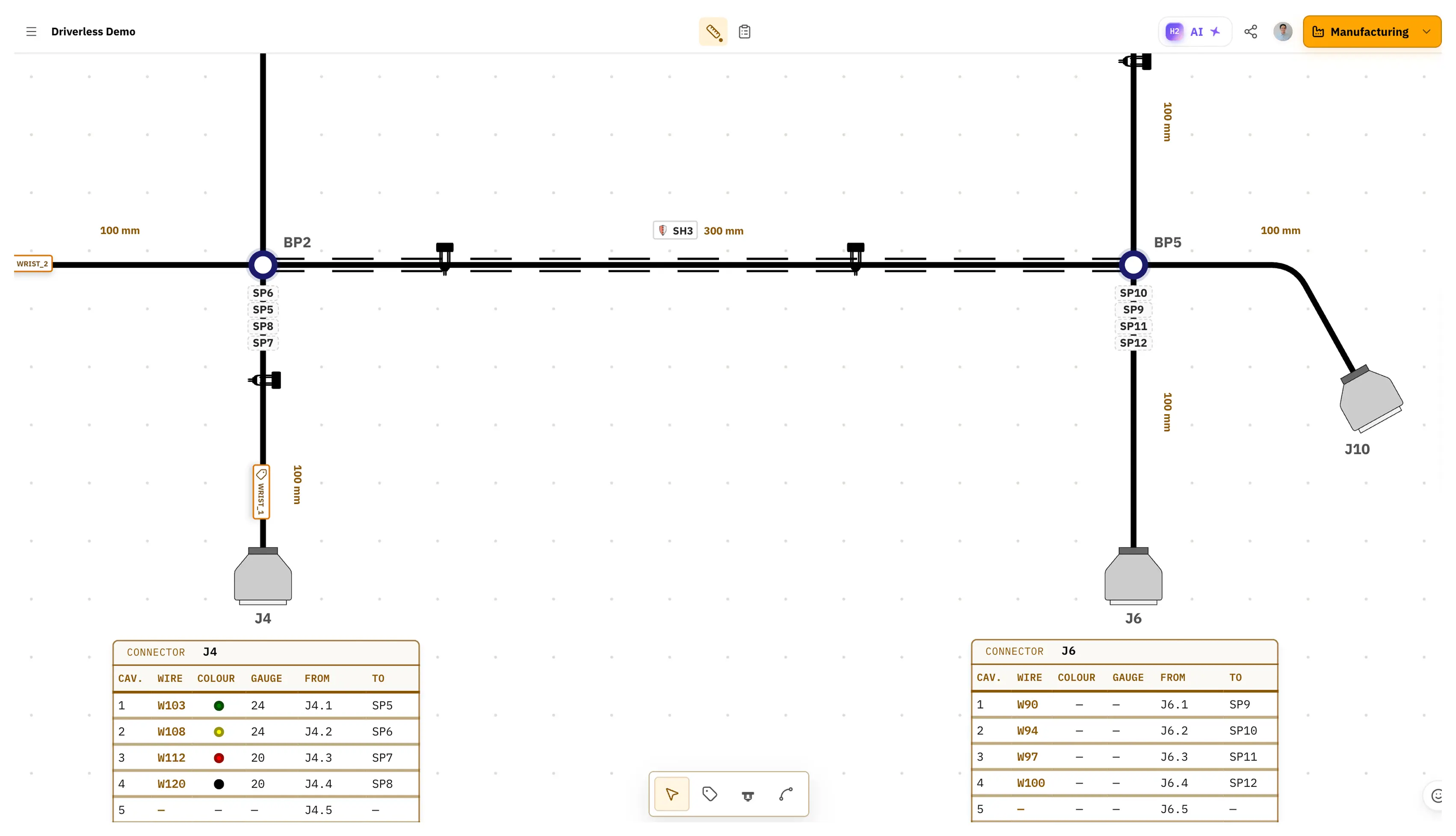The Formboard view of a harness