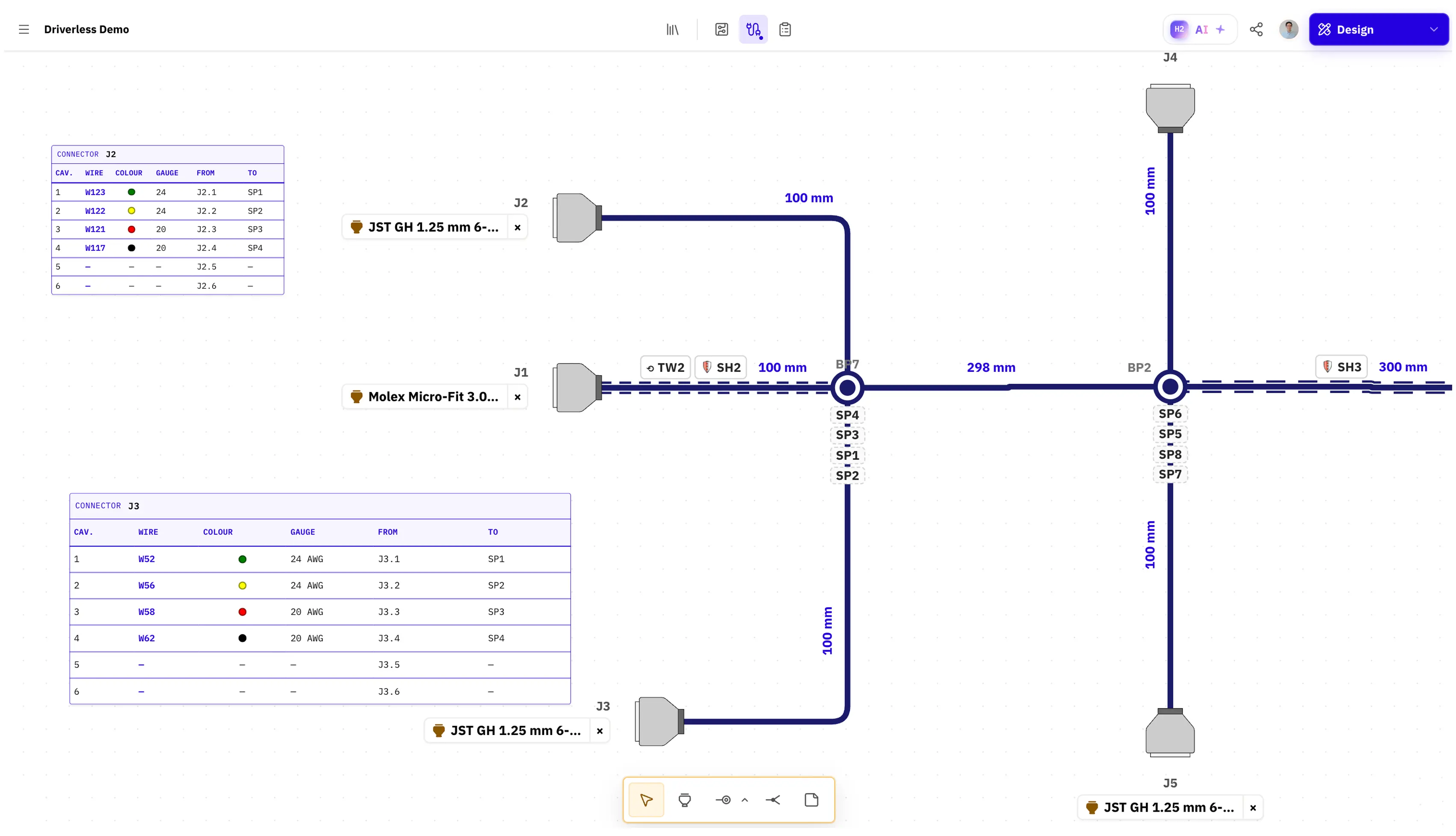 The Wiring view of a harness